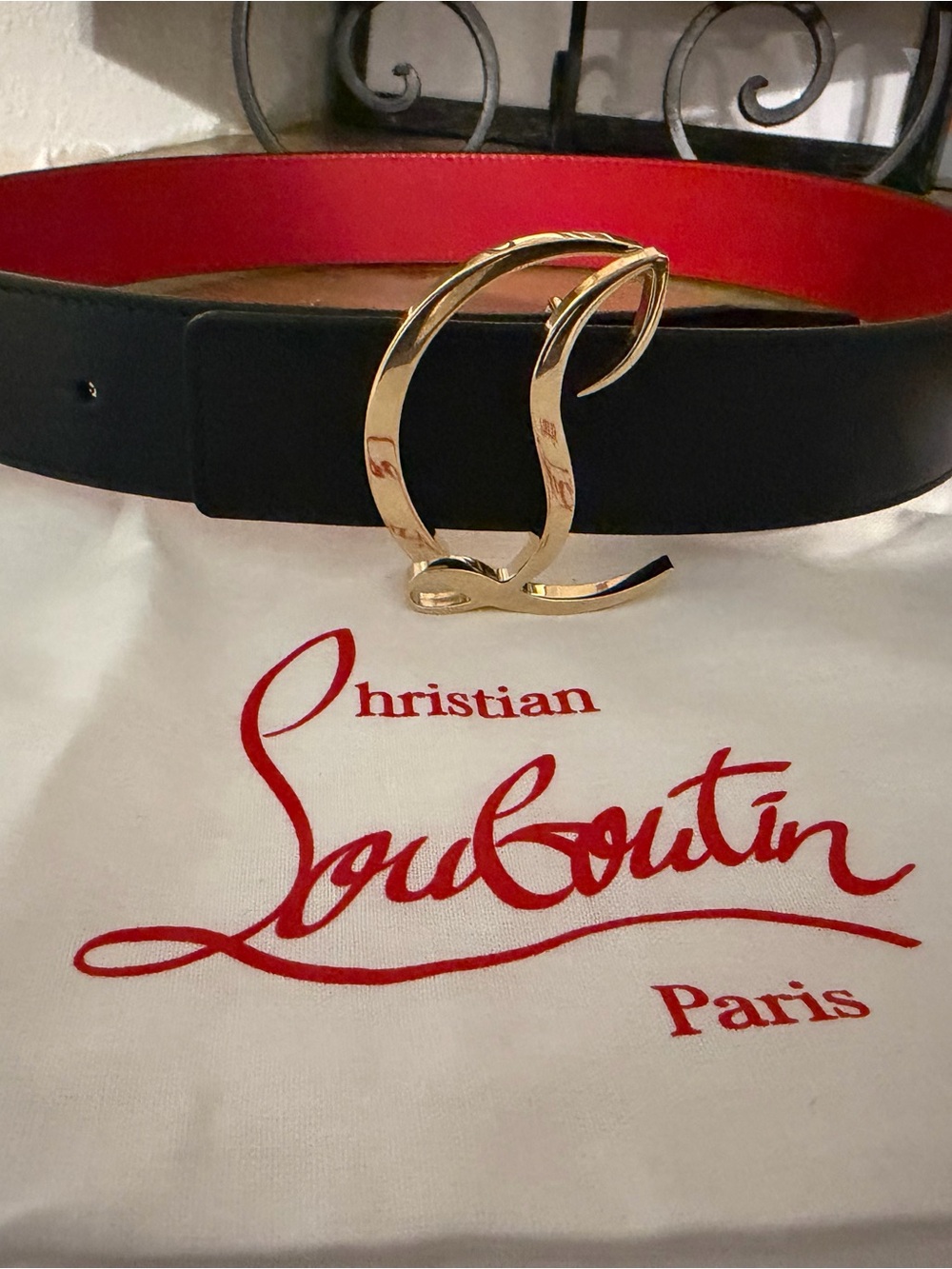 Christian Louboutin Black Leather Belt with Gold Signature Buckle - Picture 4 of 11